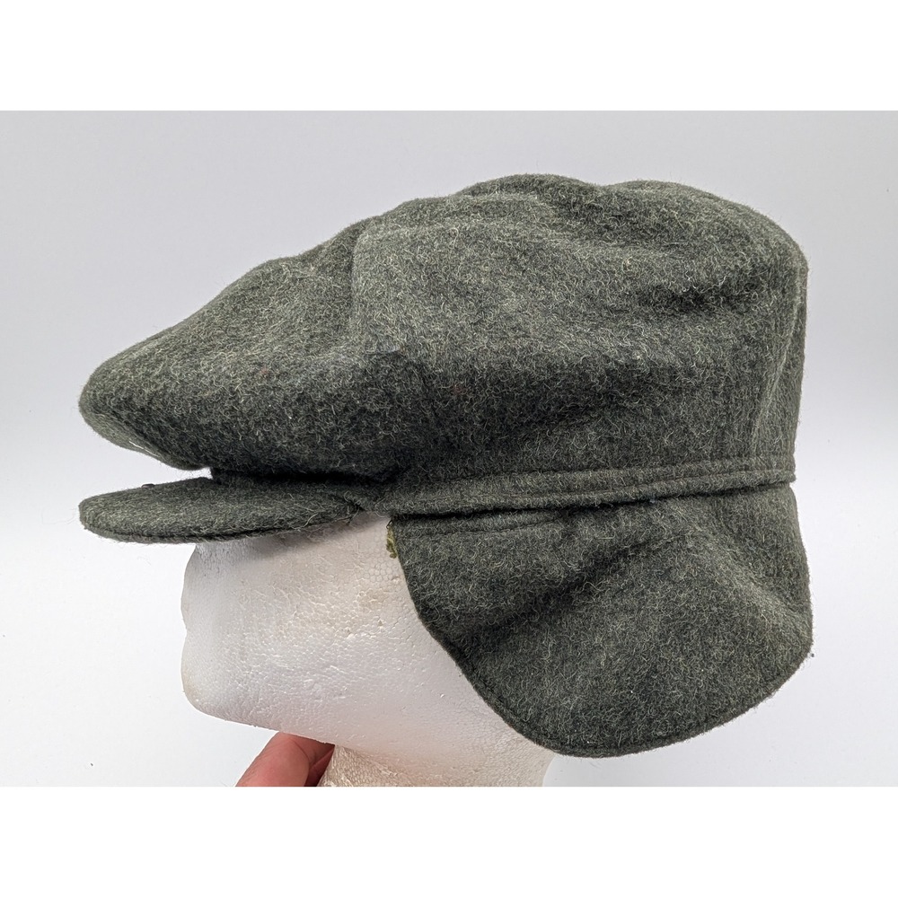 Green Wool Newsboy Cap with Ear Flaps Hunting Winter Hat Made In Italy